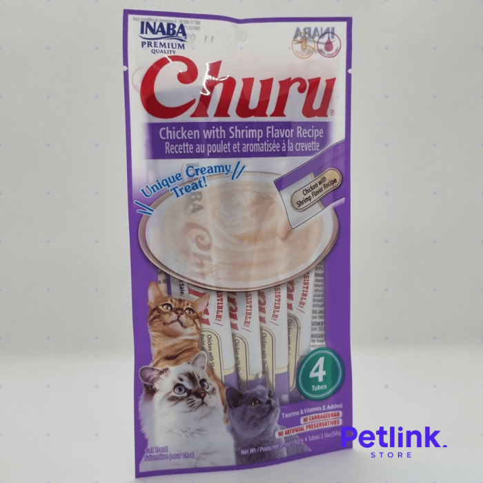 CHURU SNACK HUMEDO PARA GATOS SABOR POLLO CON CAMARON