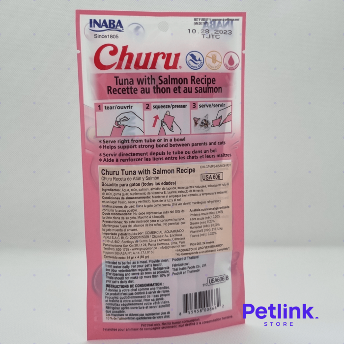 CHURU SNACK HUMEDO PARA GATOS SABOR ATUN CON SALMON