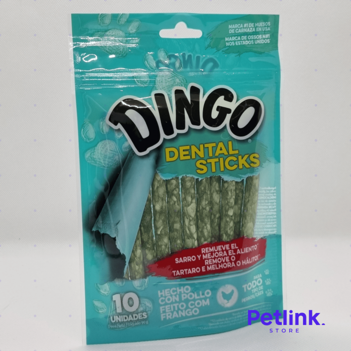 DINGO SNACK CARNAZA DENTAL STICKS PARA PERROS SABOR POLLO PAQUETE 10 UNIDADES