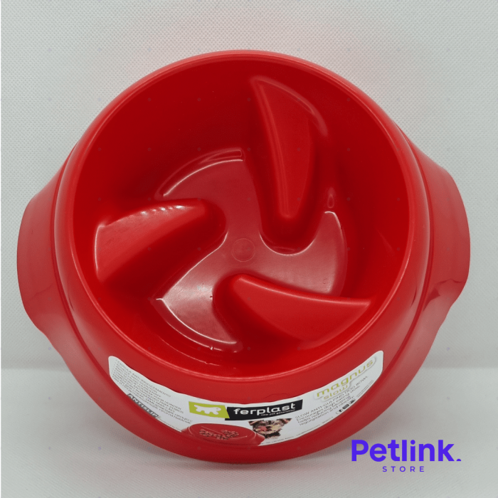 FERPLAST PLATO COMEDERO ANTIVORACIDAD ANTIDESLIZANTE PARA PERROS RAZA PEQUENA MODELO MAGNUS SLOW COLOR ROJO DE 500ML