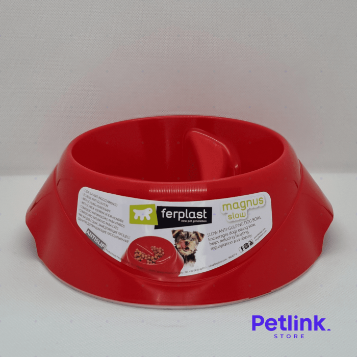 FERPLAST PLATO COMEDERO ANTIVORACIDAD ANTIDESLIZANTE PARA PERROS RAZA PEQUENA MODELO MAGNUS SLOW COLOR ROJO DE 500ML