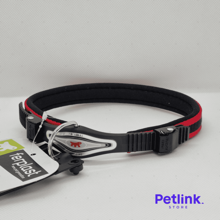 FERPLAST COLLAR ERGONOMICO ACOLCHADO MICROREGULADOR PARA PERRO RAZA MEDIANA MODELO ERGOCOMFORT C15/42 COLOR ROJO CON NEGRO