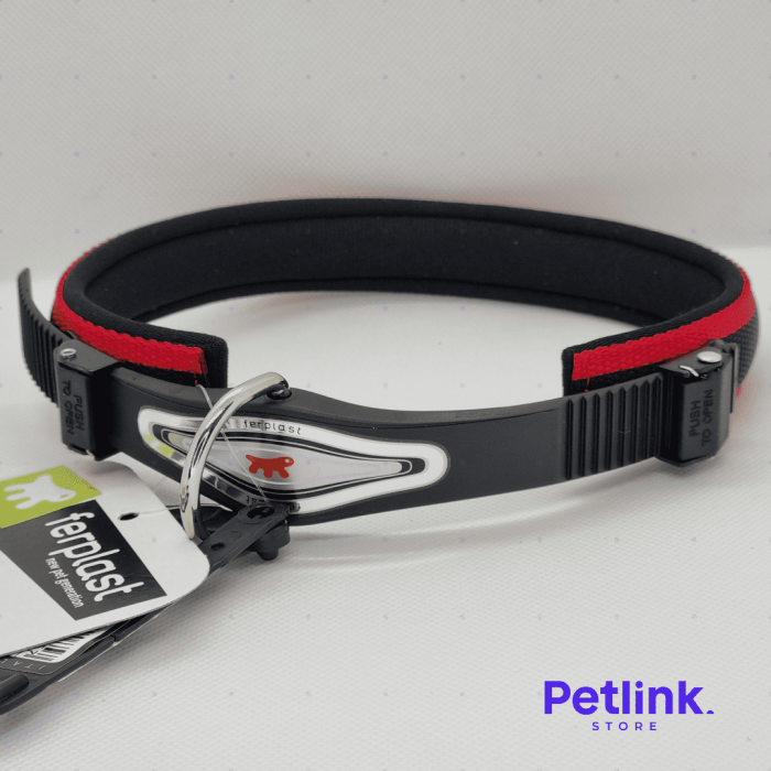 FERPLAST COLLAR ERGONOMICO ACOLCHADO MICROREGULADOR PARA PERRO RAZA GRANDE MODELO ERGOCOMFORT C25/51 COLOR ROJO CON NEGRO