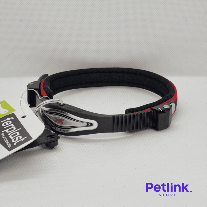 FERPLAST COLLAR ERGONOMICO ACOLCHADO MICROREGULADOR PARA PERRO RAZA PEQUENA MODELO ERGOCOMFORT C15/33 COLOR ROJO CON NEGRO