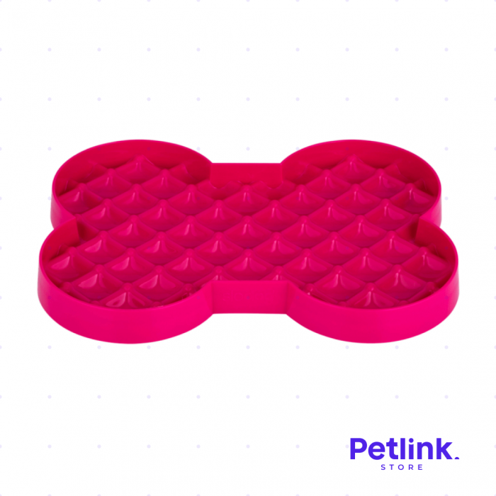 LICKIMAT PLATO ALIMENTADOR LENTO PARA PERROS MODELO SLODOG DISENO HUESO COLOR ROSADO