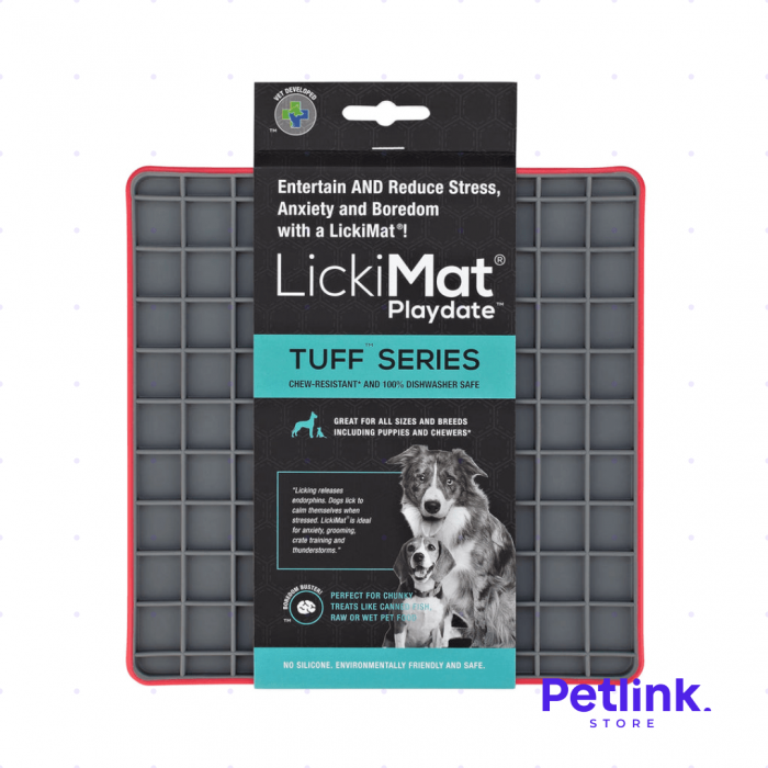 LICKIMAT PLATO ALIMENTADOR LENTO PARA PERROS MODELO PLAYDATE TUFF SERIES COLOR ROJO CON GRIS