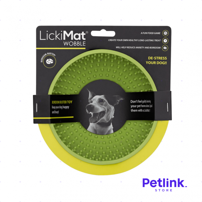 LICKIMAT PLATO ALIMENTADOR LENTO PARA PERROS MODELO WOBBLE DISENO REDONDO COLOR VERDE