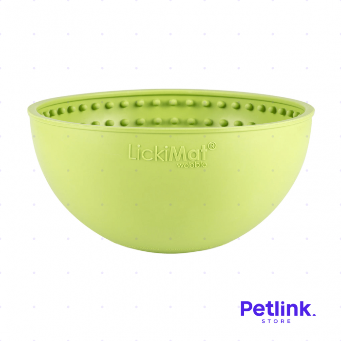 LICKIMAT PLATO ALIMENTADOR LENTO PARA PERROS MODELO WOBBLE DISENO REDONDO COLOR VERDE