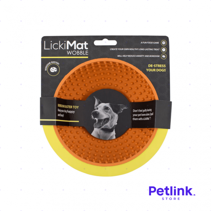 LICKIMAT PLATO ALIMENTADOR LENTO PARA PERROS MODELO WOBBLE DISENO REDONDO COLOR NARANJA