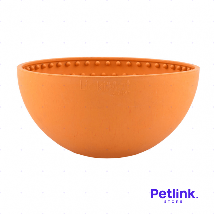 LICKIMAT PLATO ALIMENTADOR LENTO PARA PERROS MODELO WOBBLE DISENO REDONDO COLOR NARANJA