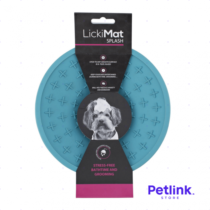 LICKIMAT PLATO ALIMENTADOR LENTO DISTRACTOR HORA DEL BANO PARA PERROS MODELO SPLASH DISENO REDONDO COLOR TURQUESA