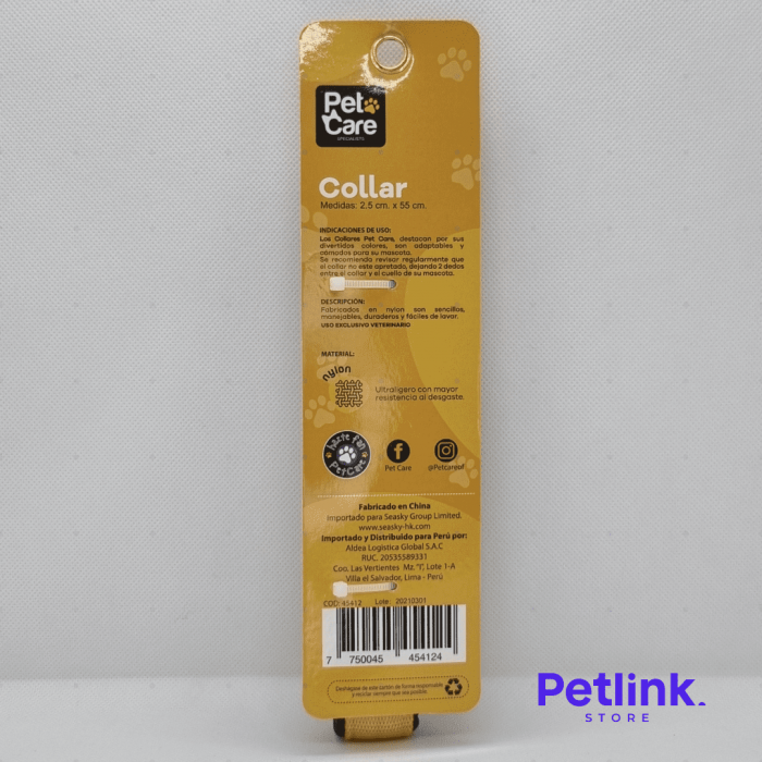 PETCARE COLLAR DE NYLON PARA PERRO RAZA GRANDE MODELO MULTICOLOR MEDIDAS 2.5CM X 55CM