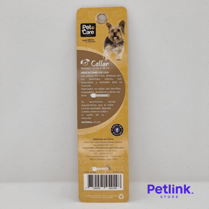 PETCARE COLLAR DE NYLON PARA PERRO RAZA PEQUENA MODELO MULTICOLOR MEDIDAS 1.5CM X 40CM