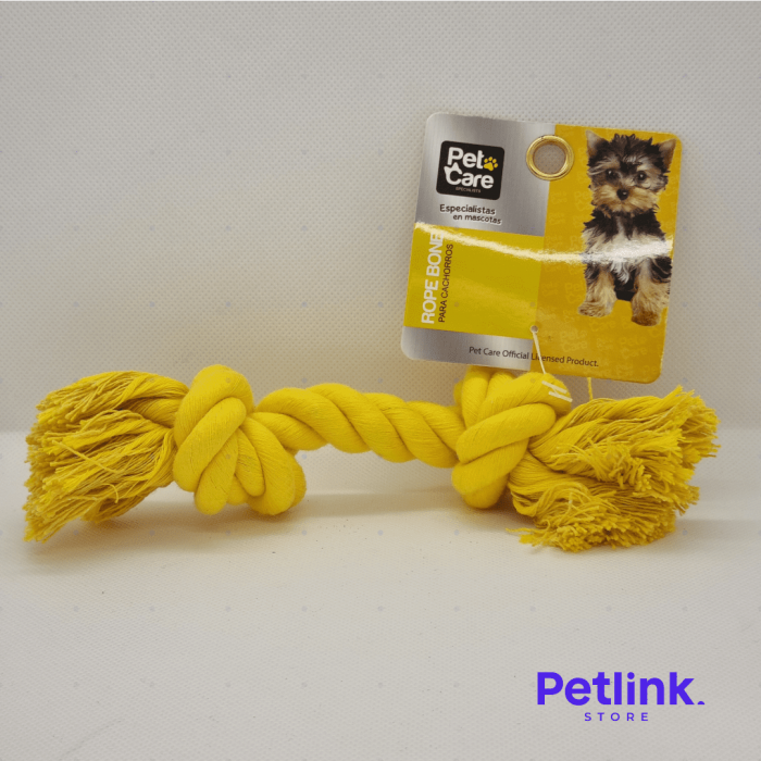 PETCARE JUGUETE SOGA EN FORMA DE HUESO PARA PERROS CACHORROS COLOR AMARILLO