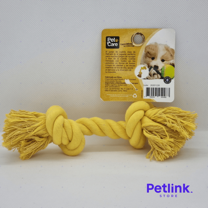 PETCARE JUGUETE SOGA EN FORMA DE HUESO PARA PERROS CACHORROS COLOR AMARILLO